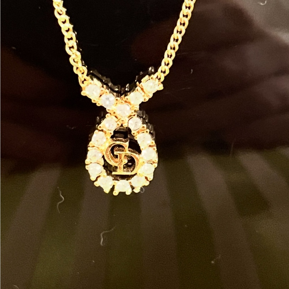 Dior Gold-Tone Crystal Teardrop Logo Necklace